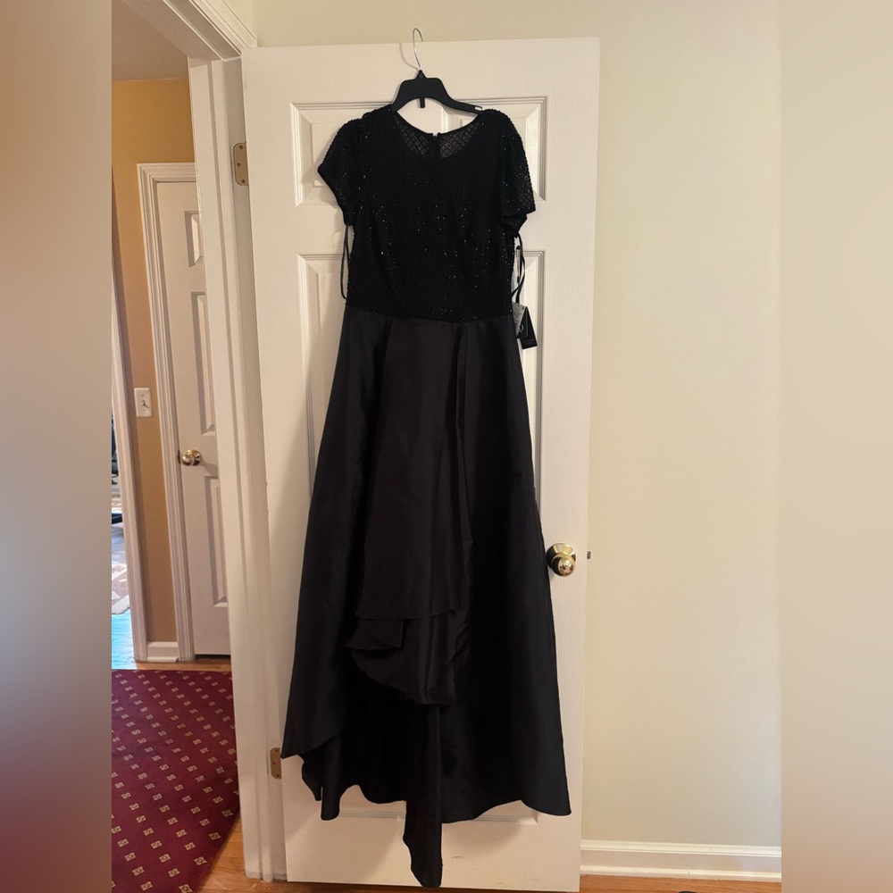 Adrianna Papell Black Beaded High-Low Hem Evening Dress